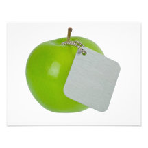 Green apple with metal tag personalized invites