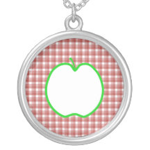 Green Apple with Red and White Check Pattern. Custom Necklace
