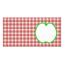 Green Apple with Red and White Check Pattern. Personalized Photo Card