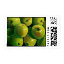 GREEN APPLES IN OIL PASTEL: STAMP