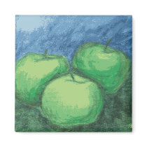 Green Apples in Oil Pastels magnets by artpowell Green Apples in Oil Pastels magnets