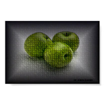 Green apples on glass posters by TNDESIGNS Green apples on glass posters