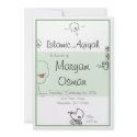 Green Aqiqah invitation with cute cartoon drawing invitation