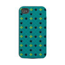 Green Argyle Paw Prints Iphone 4 Tough Cases