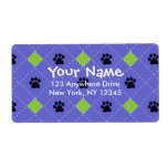 Green Argyle Paw Prints Custom Shipping Label