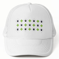 Green Argyle Paw Prints Hat