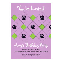 Green Argyle Paw Prints Invite