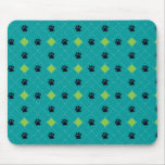Green Argyle Paw Prints Mouse Pads