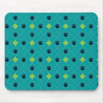 Green Argyle Paw Prints Mouse Pads