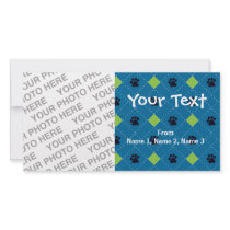 Green Argyle Paw Prints Photo Card Template