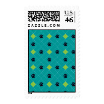 Green Argyle Paw Prints Stamp