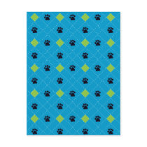 Green Argyle Paw Prints Postcards