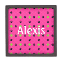 Green Argyle Paw Prints Premium Jewelry Boxes