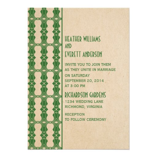 Green Art Deco Border Wedding Invitation