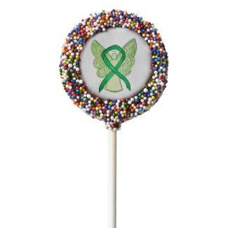 Green Awareness Ribbon Angel Art Cookie Pops Chocolate Covered Oreo Pop