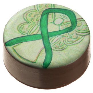 Green Awareness Ribbon Angel Art Cookie Pops Chocolate Dipped Oreo