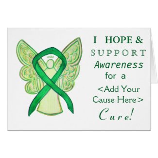 Green Awareness Ribbon Custom Cause Angel Cards