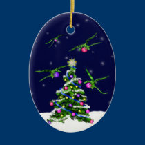 Green Baby Dragons Encircle a Christmas Tree ornaments