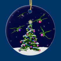 Green Baby Dragons Encircle a Christmas Tree ornaments