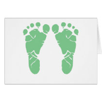 Green baby footprints greeting cards