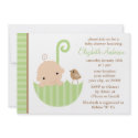 Green Baby in Umbrella Baby Shower Invitations invitation