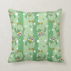 Green Baby Polka Dotted Owl Throw Pillows
