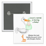 Green Baby Shower Name pins Stork