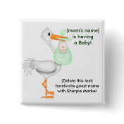 Green Baby Shower Name pins Stork