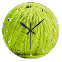 Green ball of yarn - knitting numbered wall clock