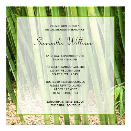 Green Bamboo Asian Bridal Shower Custom Invitation