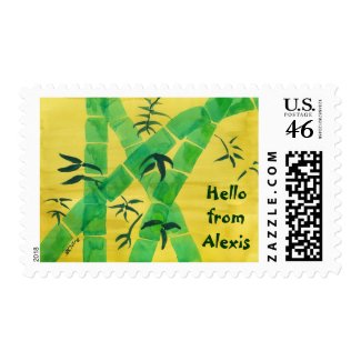Green Bamboo Grove Yellow Background Nature Grass Stamps