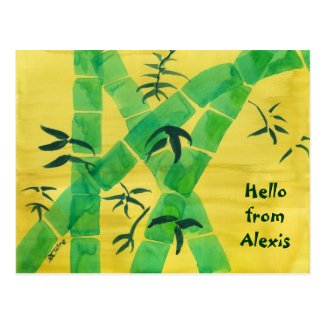 Green Bamboo Grove Yellow Background Nature Grass Post Card