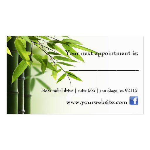 Green Bamboos Spa Skin Care Massage Salon Business Cards (back side)