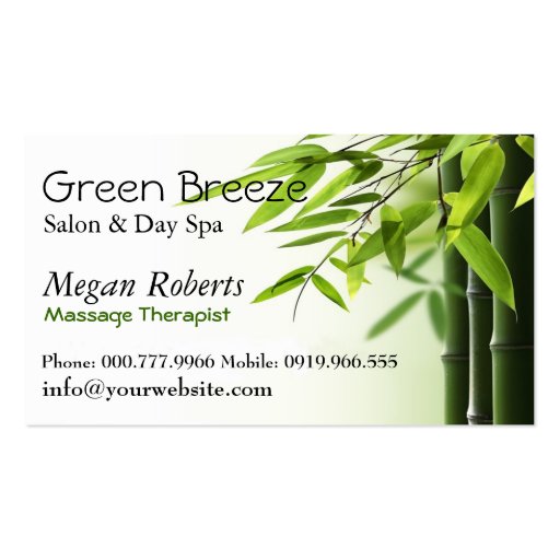Green Bamboos Spa Skin Care Massage Salon Business Cards (front side)