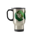 Green Bandaided Earth Travel mugs by JuJuGarden Green Bandaided Earth Travel mugs