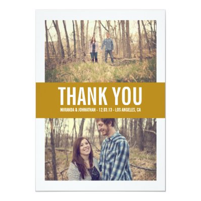 Green Banner Photo Wedding Thank You Cards