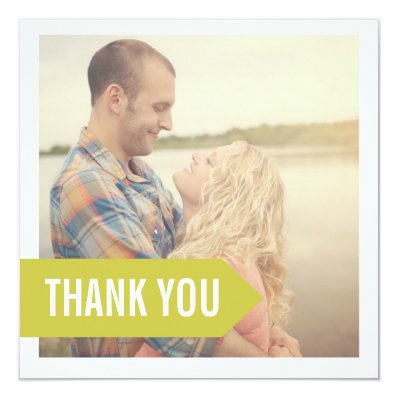 Green Banner Photo Wedding Thank You Cards