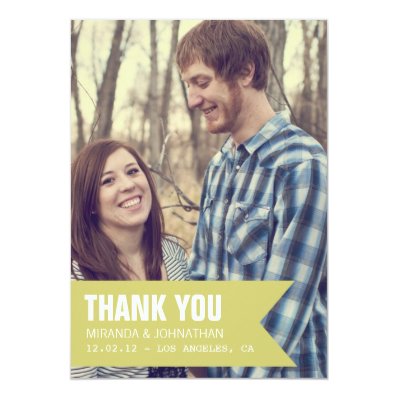 Green Banner Photo Wedding Thank You Cards