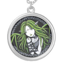green, bat, fairy, faery, faerie, fae, fantasy, art, myka, jelina, mika, faeries, Necklace with custom graphic design