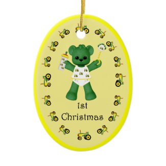 Green Bear Tractor 1st Christmas Ornament ornament
