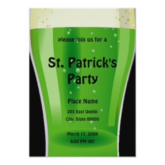 Green Beer St. Patrick's Day Party Invitation 5" X 7" Invitation Card