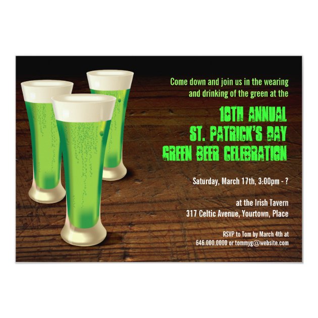 Green Beer St Patricks Day Party Invitation