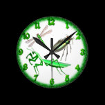 Green beetle, dragon fly, preying mantis clock wall clocks