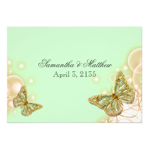 Green beige butterfly wedding custom invitations