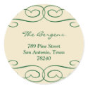 Green beige scroll Christmas holiday address label sticker