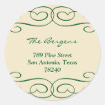 Green beige scroll Christmas holiday address label Sticker