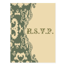 Green beige vintage country wedding RSVP postcard