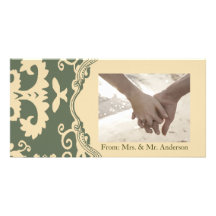 Green beige vintage western country wedding photo greeting card