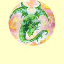 Green big eye Dragon in mist fantasy art t shirt