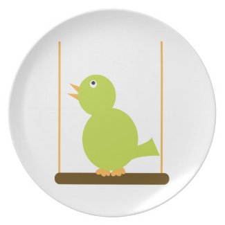 Green Bird on a Perch Plate